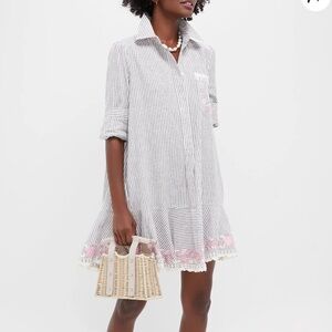 Tuckernuck tan striped embroidered Callahan shirt dress